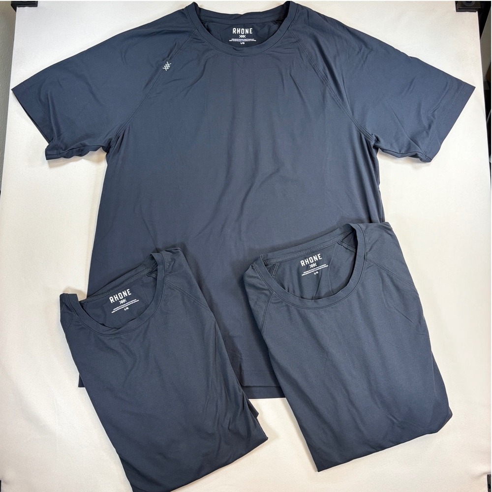 Rhone Reign Tee Mens Large Charcoal Gray 3 Pack Performance Running Gym Shirts